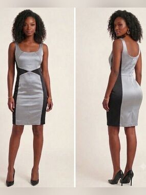 David Meister Dress Sz 6 Illusion Shaping Bodycon Black Gray Colorblock